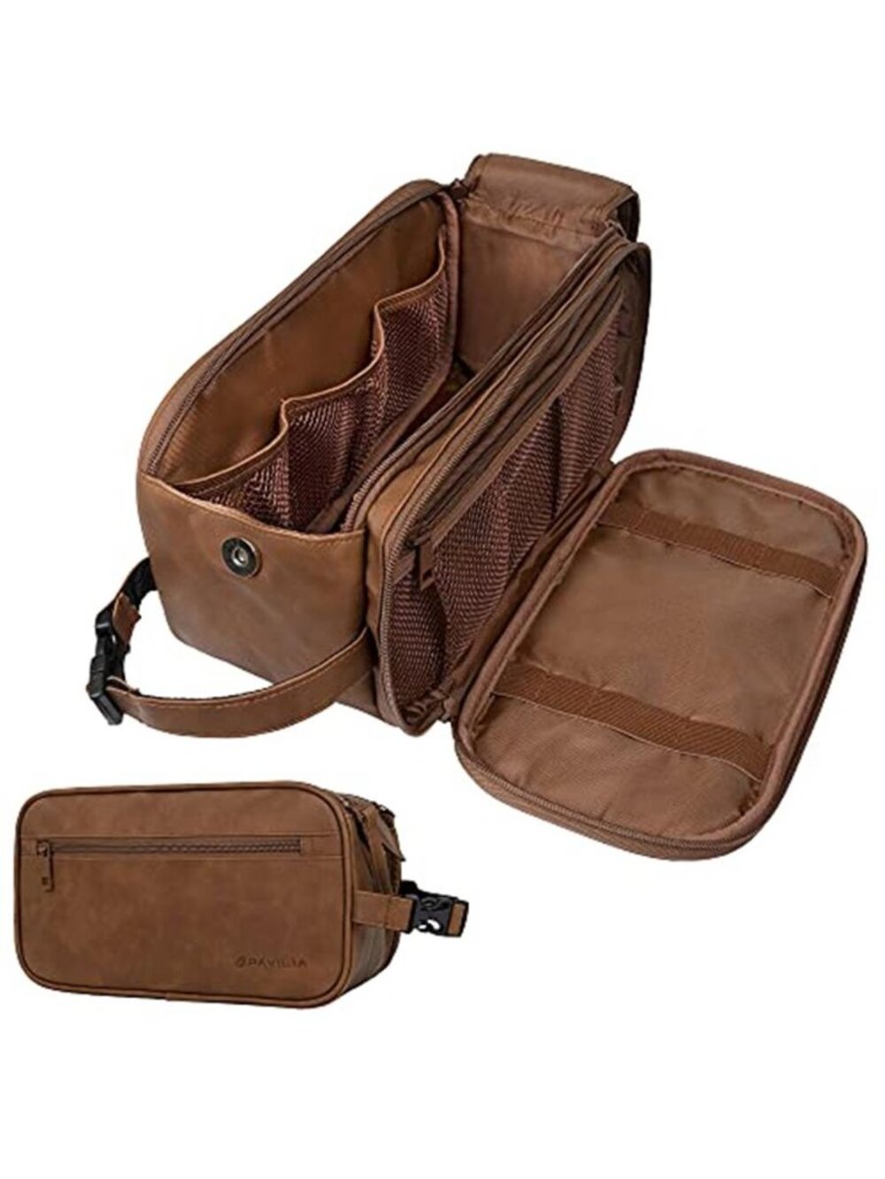 Mens Toiletry Bag Travel Dopp Kit PU Leather Shaving Organizer Waterproof